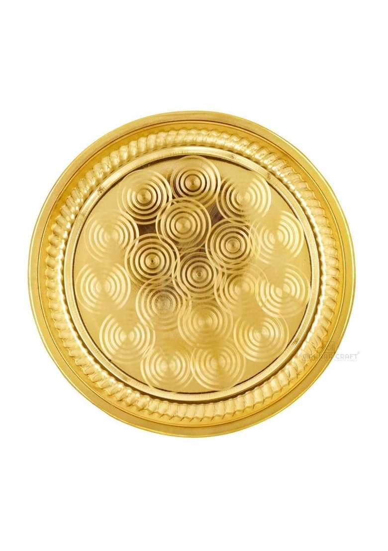 Bhakti Shringar Gold Embossed Design Pure Brass Pooja Plate Thali for Puja Aarti - Indya