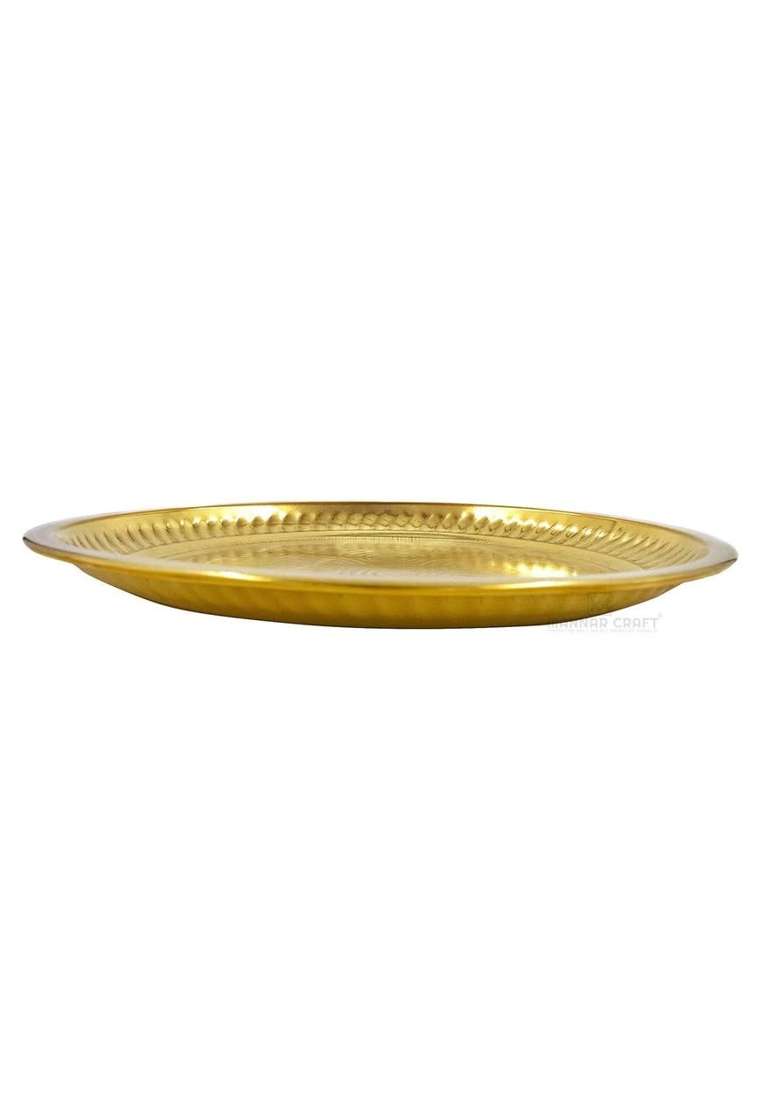 Bhakti Shringar Gold Embossed Design Pure Brass Pooja Plate Thali for Puja Aarti - Indya