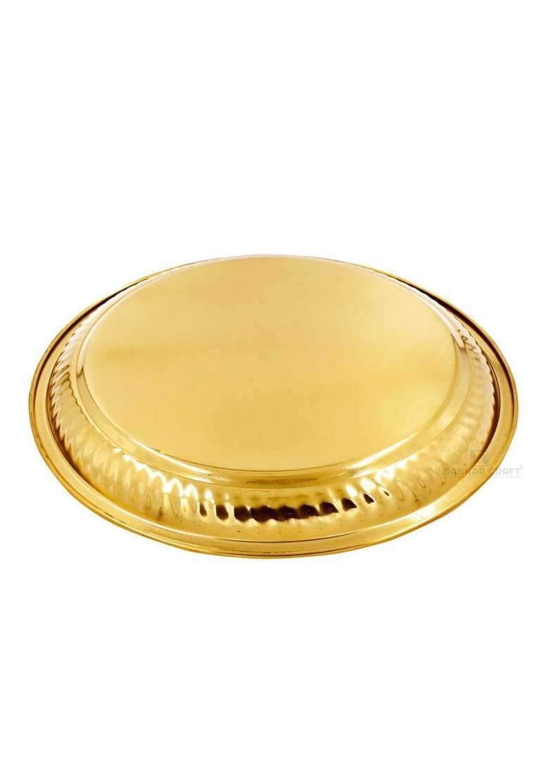 Bhakti Shringar Gold Embossed Design Pure Brass Pooja Plate Thali for Puja Aarti - Indya