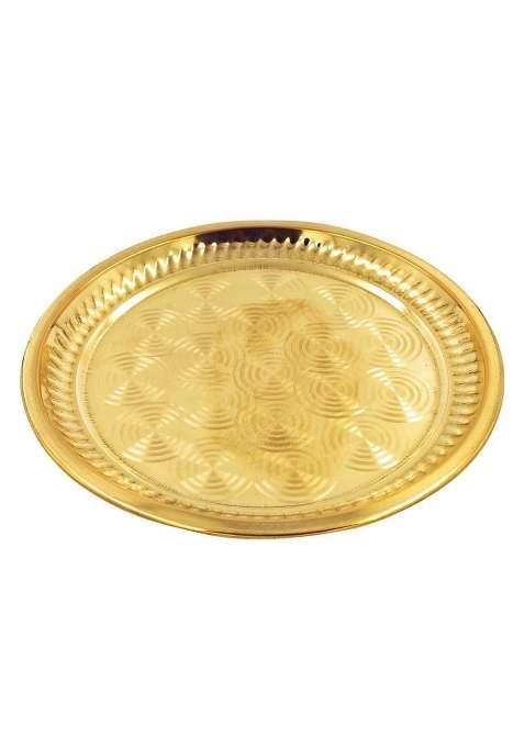 Bhakti Shringar Gold Embossed Design Pure Brass Pooja Plate Thali for Puja Aarti