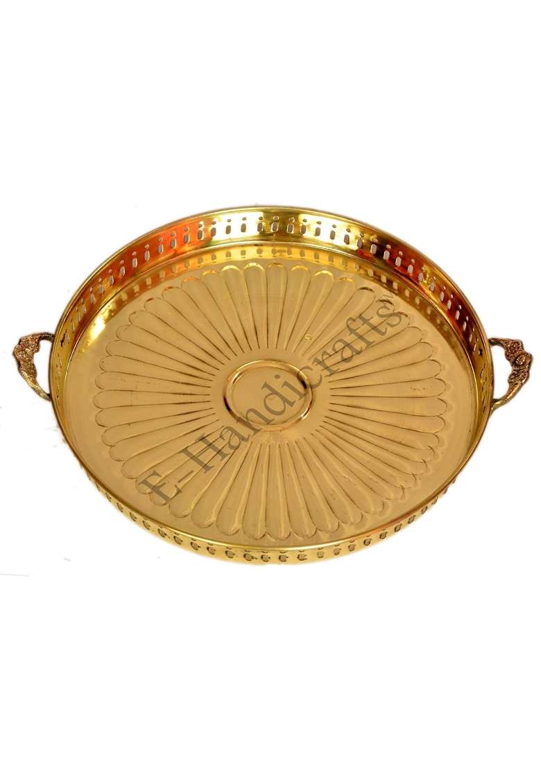 E Handicrafts Brass Pooja Thali Set Gold - Indya