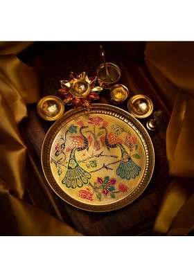 Rolimoli Gold Beautiful Navratri Special Pooja Thali Set 10 Inch Decorative Pooja Plate for Navratri