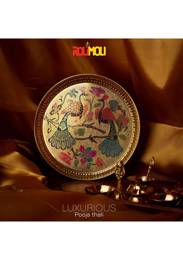 Rolimoli Gold Beautiful Navratri Special Pooja Thali Set 10 Inch Decorative Pooja Plate for Navratri - Indya