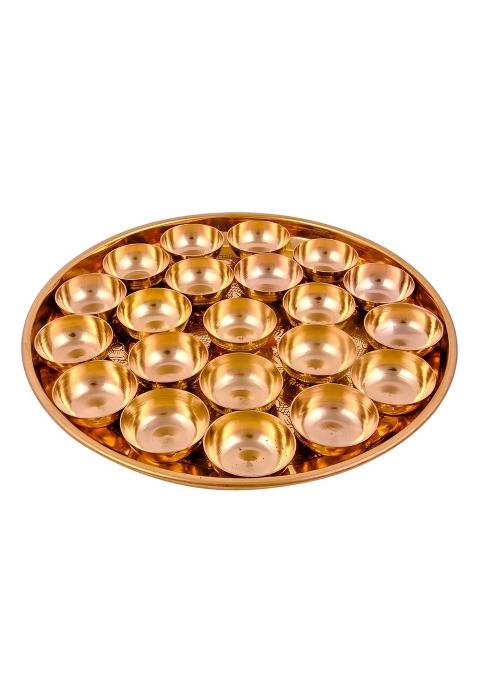 Shiv Shakti Arts Yellow Pure Brass Spacial Puja Thali Set 22 Items Diya Thali