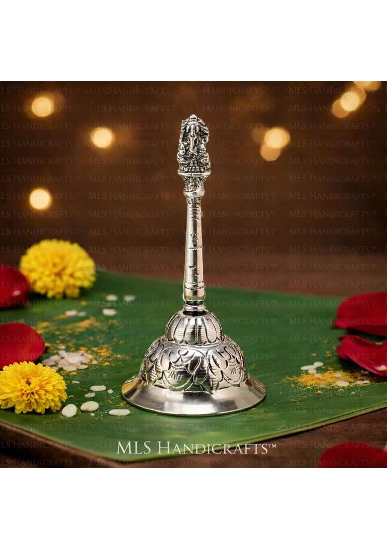 MLS Handicrafts Premium Handcrafted German Silver Pooja Thali Set with Swastik Engraving - Indya