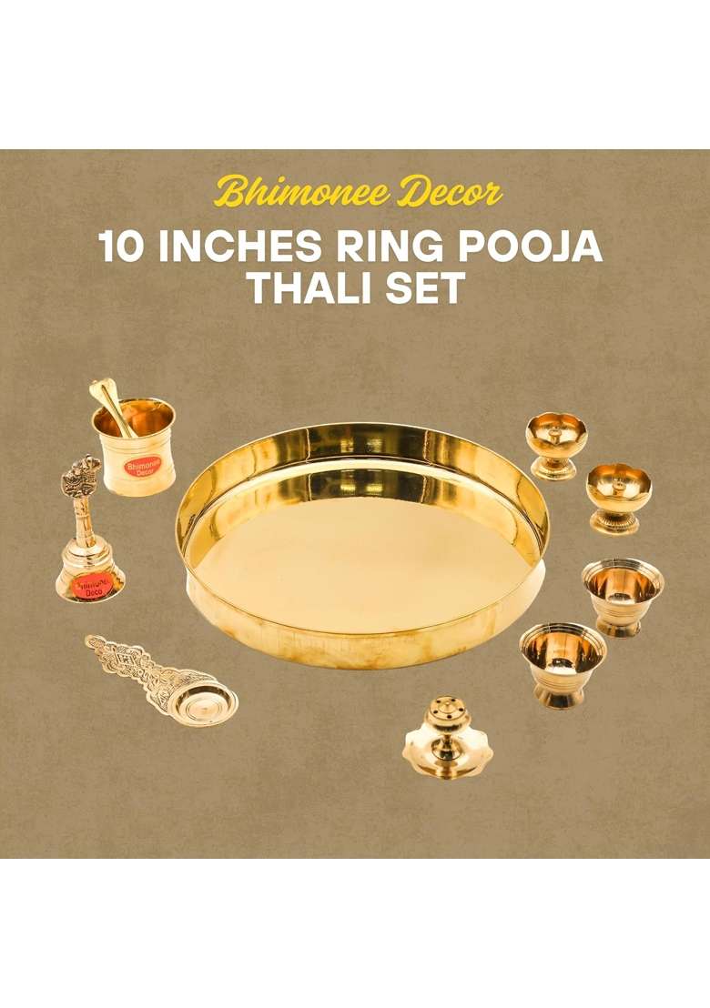 Bhimonee Decor Gold Handcrafted Ring Brass Pooja Thali Set - Indya