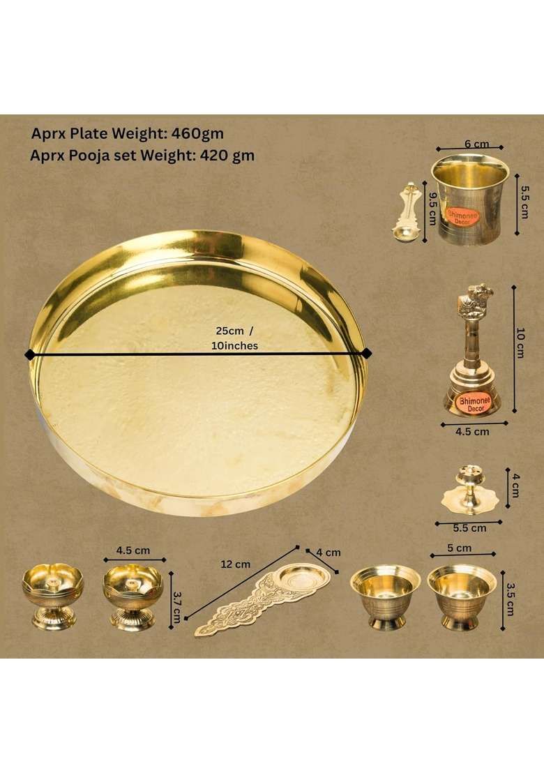 Bhimonee Decor Gold Handcrafted Ring Brass Pooja Thali Set - Indya