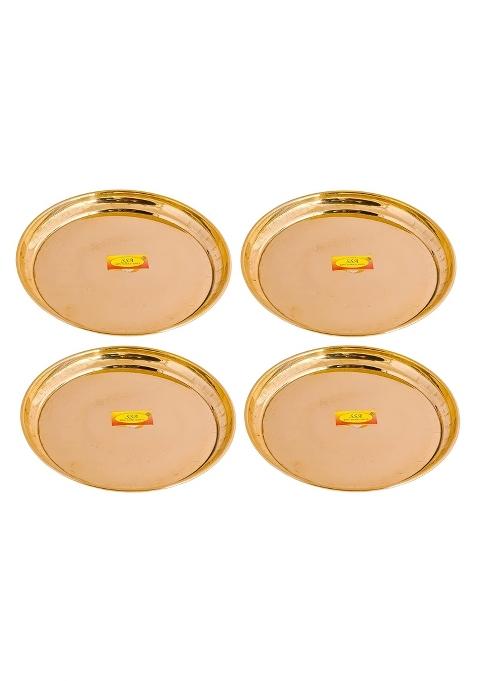 Shiv Shakti Arts Yellow Pure Brass Plane Plate Dinner Plate Pooja Thali Set Serving Food Tableware Diameter