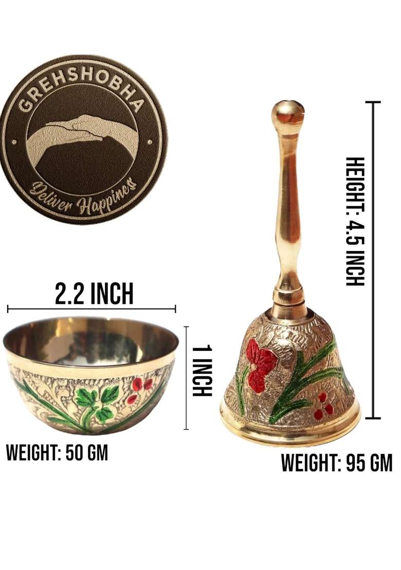Grehshobha Pure Brass India Flower Colorful Decorative Brass Thali with Red Velvet Box - Indya