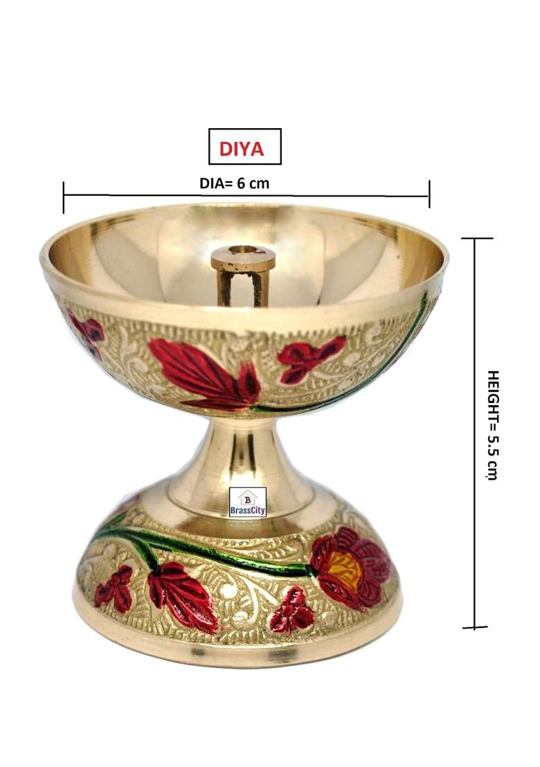 Brasscity Special Flower Design Hand Crafted Brass Pital Pooja Thali Set - Indya