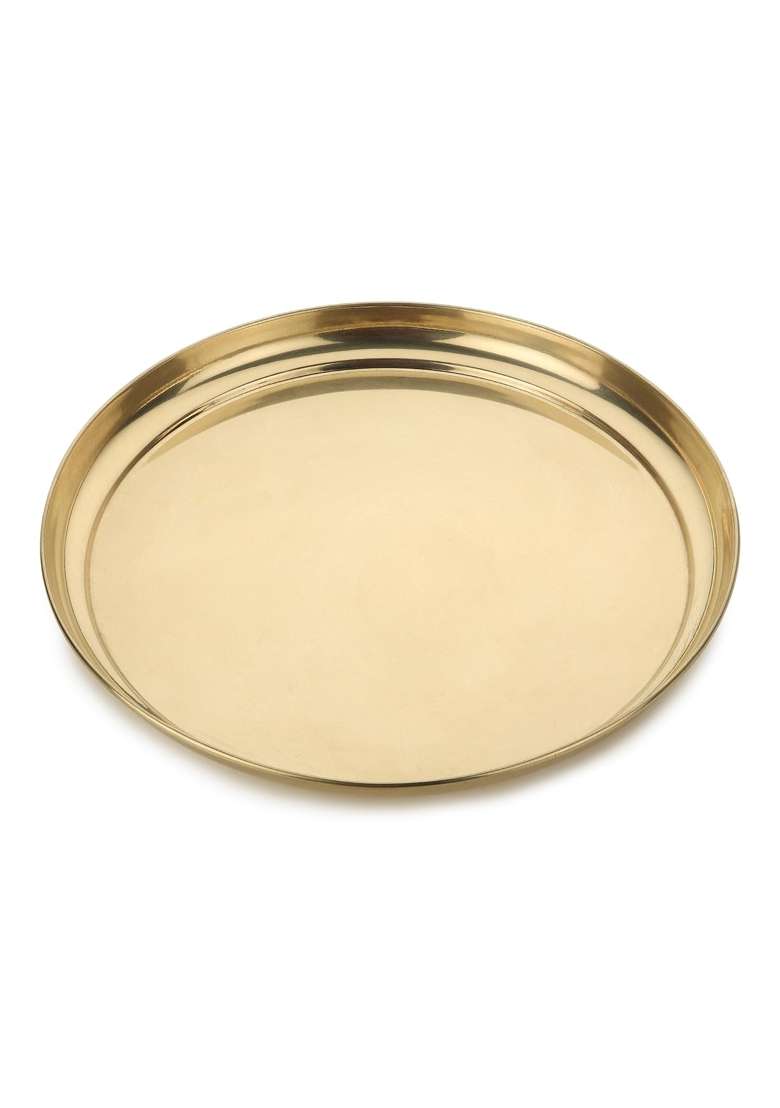 Dokchan Handmade Brass Plain Puja Thali Set for Aarti Pooja Decor Diwali Gifts for Family and Friends - Indya