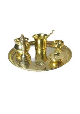 Maharaja Metals Gallery Premium Brass Pooja Thali Set 7 Pieces Traditional Puja Gift Set for Diwali