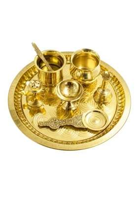 Gold Brass Pooja Thali Set Puja Thali Set for Home Pooja Thali Arati Arathi Arthi Karwa Chauth Pooja Plate