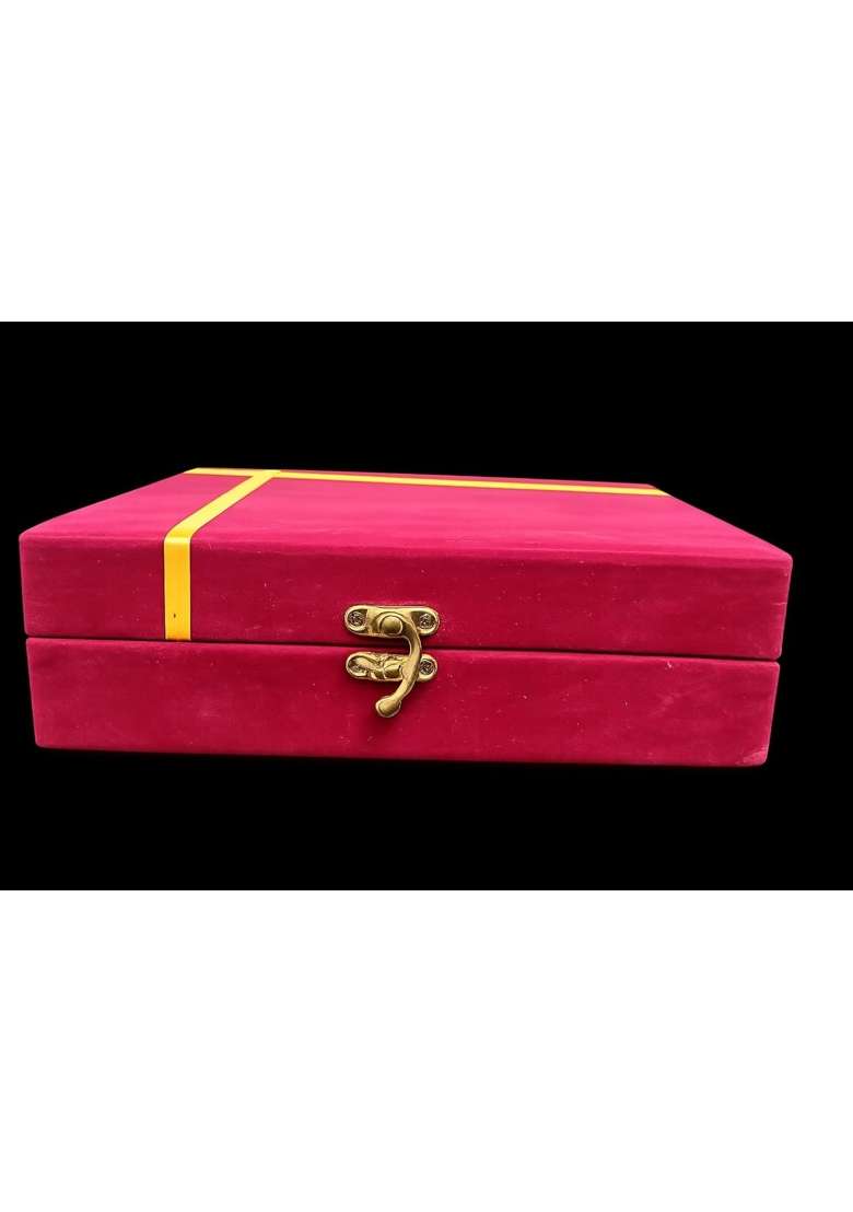 Saptambu Golden Divya Om Brass Pooja Thali Gift Set with Velvet Presentation Box - Indya