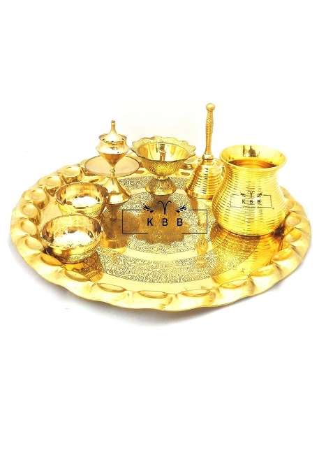 KBB Yellow Brass Fancy Pooja Thali Set for 2020 Pooja Heavy Quality Pooja Special 2021