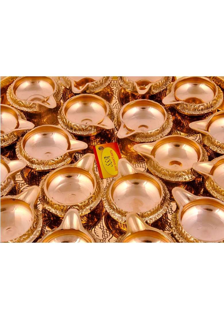 Shiv Shakti Arts Yellow Pure Brass Spacial Puja Thali Set 21 Items Kuber Diya Thali - Indya