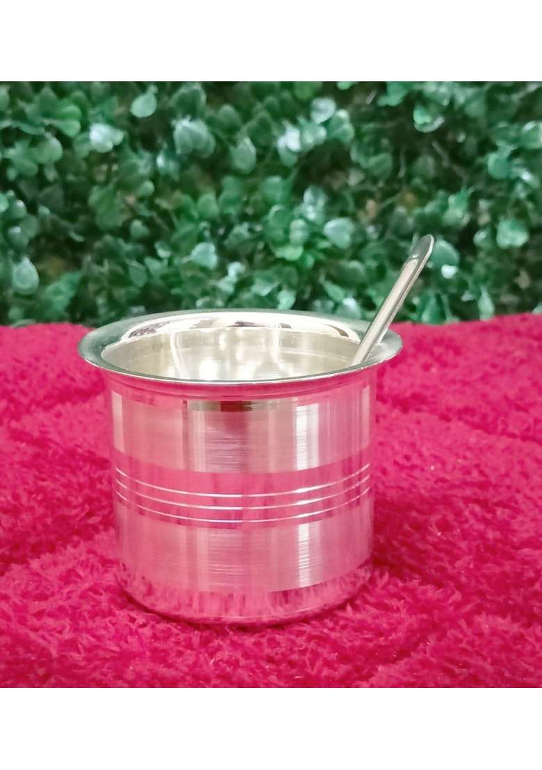 Arya Kitchen Silver Pooja Thali Set with Kalash and Diya Holders 8 Pieces 15 Point 24 CM 620 Grams - Indya
