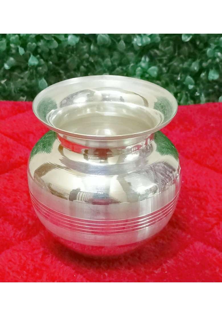 Arya Kitchen Silver Pooja Thali Set with Kalash and Diya Holders 8 Pieces 15 Point 24 CM 620 Grams - Indya