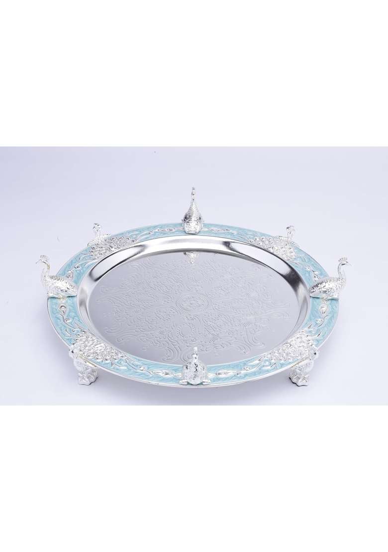 Dora Gifting German Silver 12 Pooja Thali Set Combo of 6 Pieces Pooja Items Wedding Return Gifts - Indya