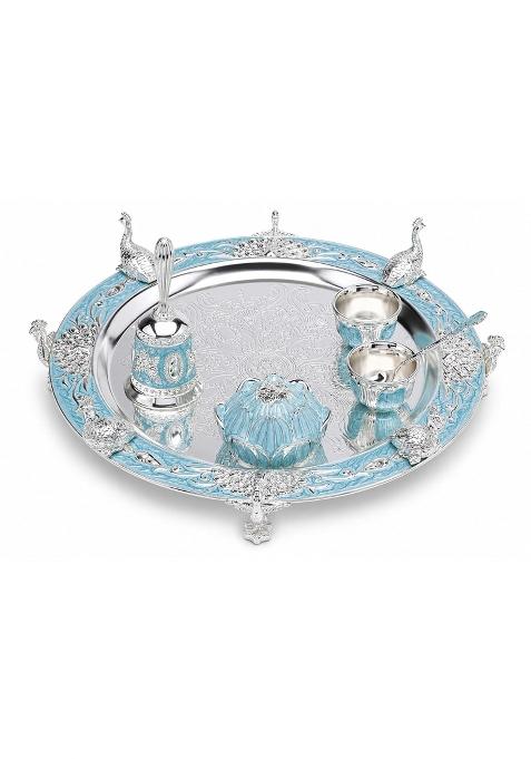 Dora Gifting German Silver 12 Pooja Thali Set Combo of 6 Pieces Pooja Items Wedding Return Gifts