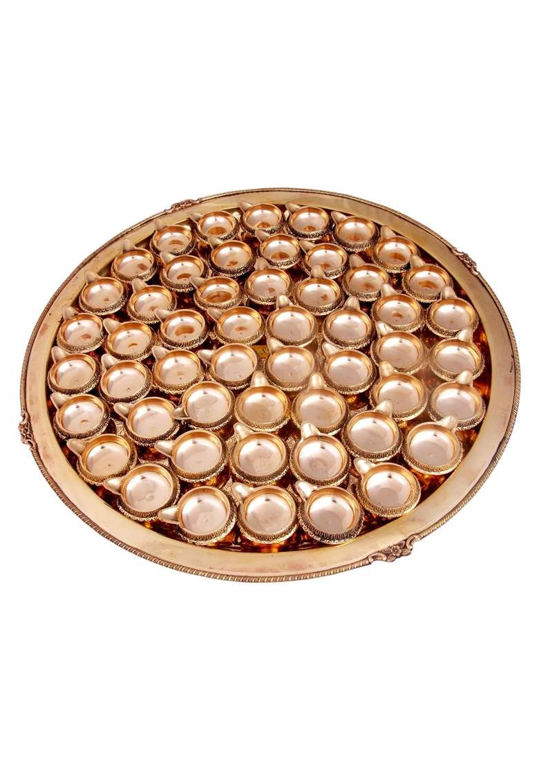 Shiv Shakti Arts Pure Brass Kuber Diya Thali Big Pooja Thali Set for Diwali Navratra Laxmi Ganesh Ji Poojan - Indya