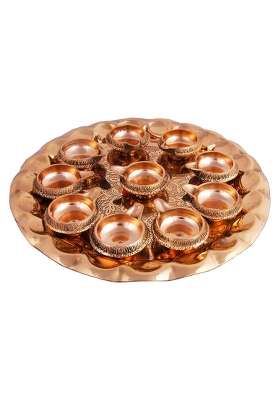Shiv Shakti Arts Pure Brass Kuber Diya Thali Pooja Thali Set for Diwali Navratra Laxmi Ganesh Ji Poojan