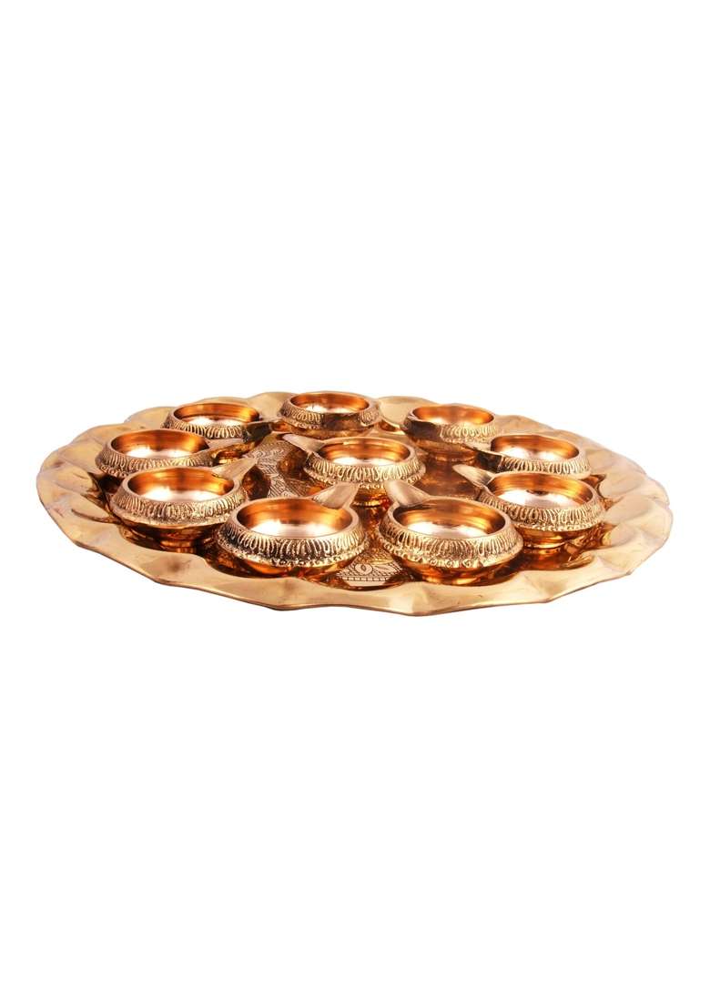 Shiv Shakti Arts Pure Brass Kuber Diya Thali Pooja Thali Set for Diwali Navratra Laxmi Ganesh Ji Poojan - Indya