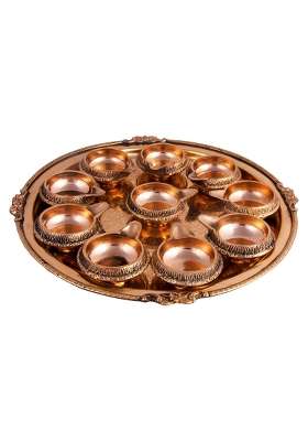 Shiv Shakti Arts Pure Brass Kuber Diya Thali Pooja Thali Set for Diwali Navratra Laxmi Ganesh Ji Poojan