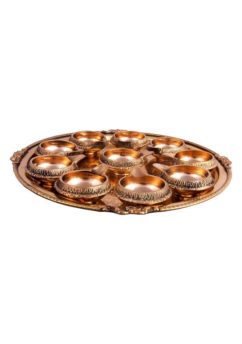 Shiv Shakti Arts Pure Brass Kuber Diya Thali Pooja Thali Set for Diwali Navratra Laxmi Ganesh Ji Poojan - Indya