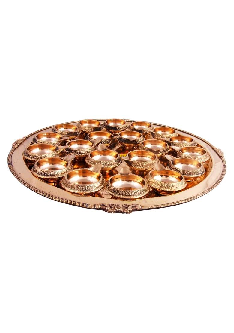 Shiv Shakti Arts Pure Brass Kuber Diya Thali Pooja Thali Set for Diwali Navratra Laxmi Ganesh Ji Poojan - Indya