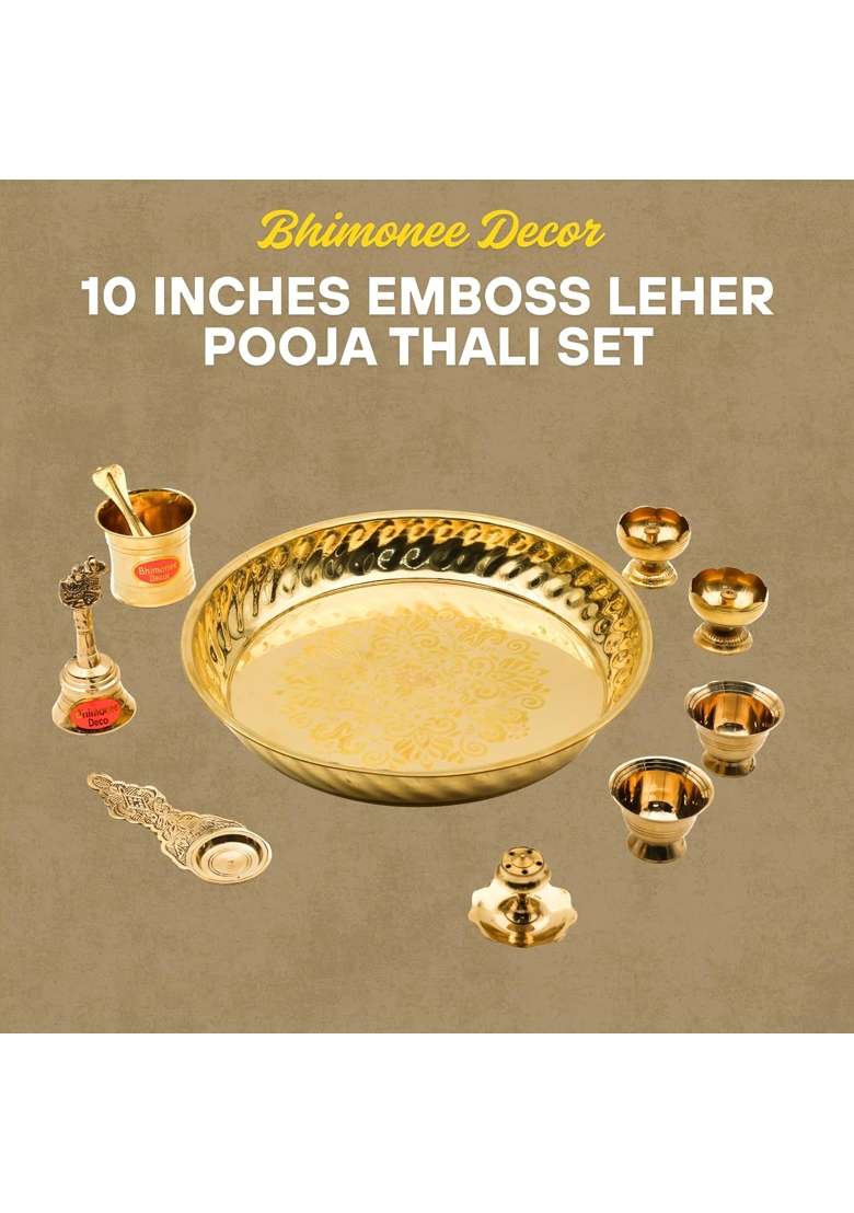 Bhimonee Decor Gold Brass Emboss Leher Pooja Thali Set - Indya