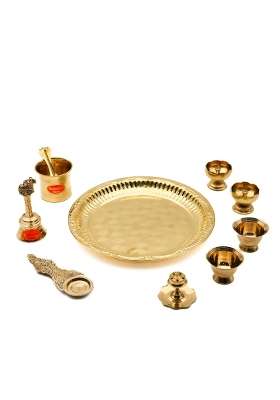 Bhimonee Decor Gold Ring Design Brass Pooja Thali Set
