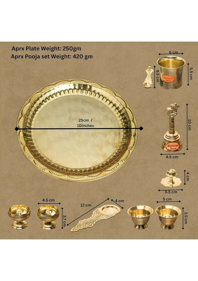 Bhimonee Decor Gold Ring Design Brass Pooja Thali Set - Indya