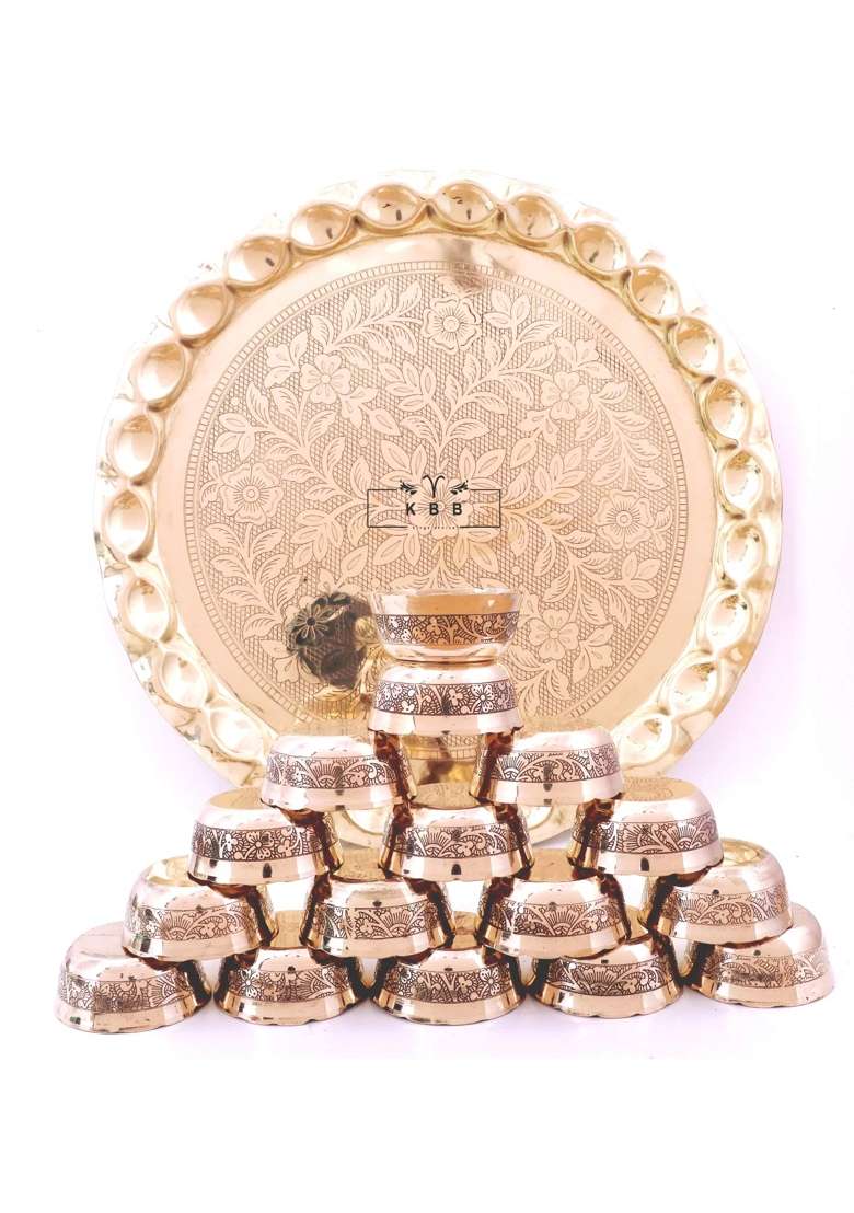 KBB Brass Deepak Thali Diya Thali Pooja Thali Fancy Design - Indya