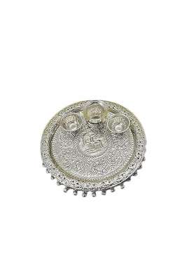 Akshat Enterprises German Silver Plated Set with Kalash Lota and 2 Kumkum Bowls