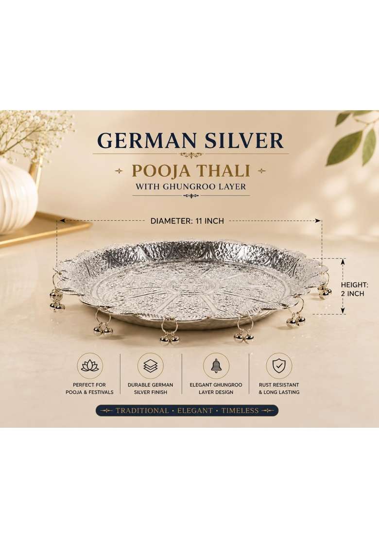 Handcrafted Silver Plated Pooja Thali Traditional Decorative Pooja Thali with Diya Set of 6 - Indya