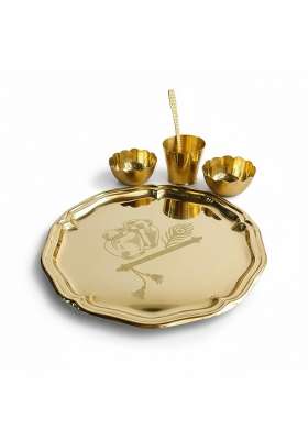 Yellow Kahna Ji Bhog Thali Set Pure Brass Laddu Gopal Kanha Ji Thakur Ji Brass Pooja Bhog Thali Set 5 Pcs