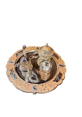 Nimaara Home Imported German Silver Small Pooja Thali Set Peach Finish with Bell Bowls and Spoon