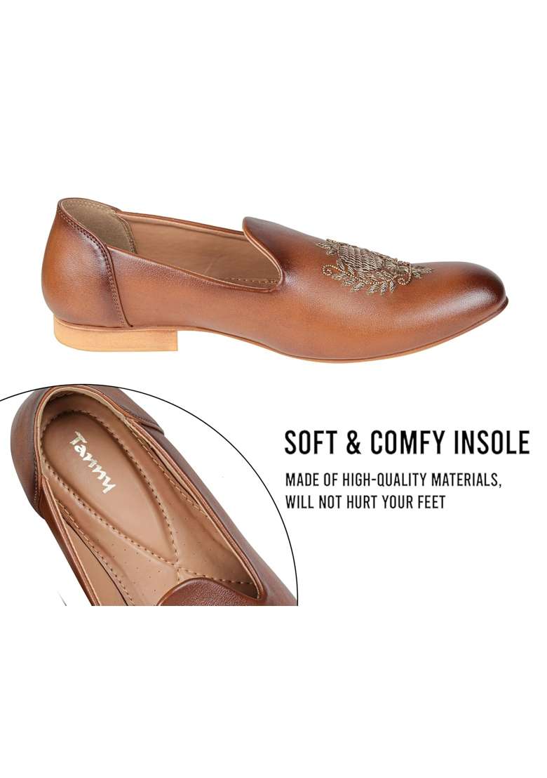 Tanny Shoes Mens Vegan Leather Brown Zardory Embroidery Ethnic Shoe for Wedding - Indya