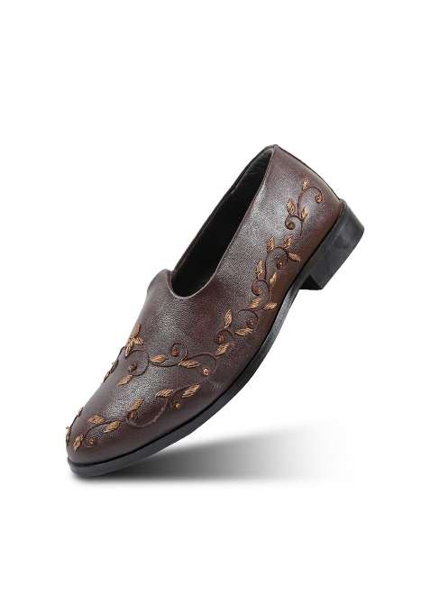 Monkstory Regal Floral Zardosi Mojari Brown