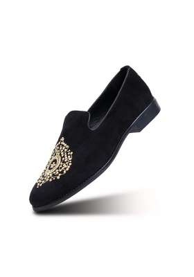 Monkstory Maharaja Zardosi Embroidered Slip Ons Black