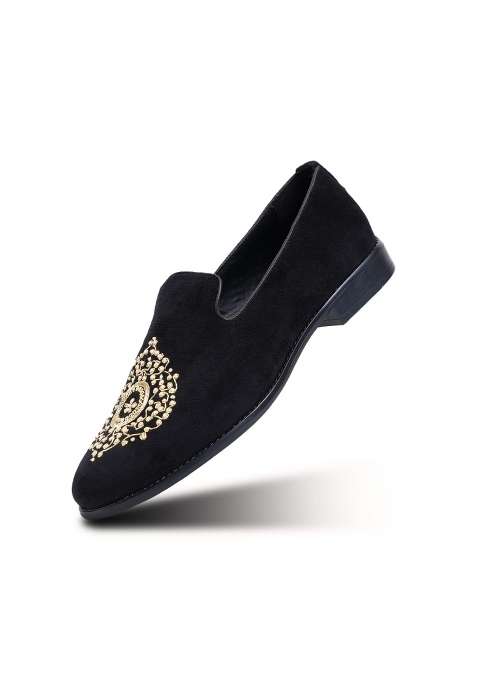 Monkstory Maharaja Zardosi Embroidered Slip Ons Black