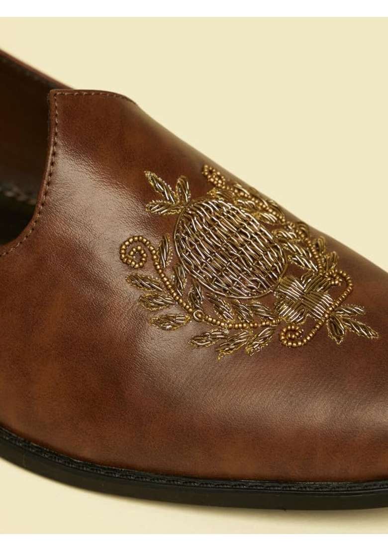 Manyavar Mens Self Embroidered Loafers Style Shoes Ethnic Juttis and Mojaris - Indya