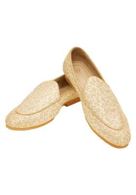Manyavar Beige Jacquard Floral Loafers Juti Mens Ethnic Jutti