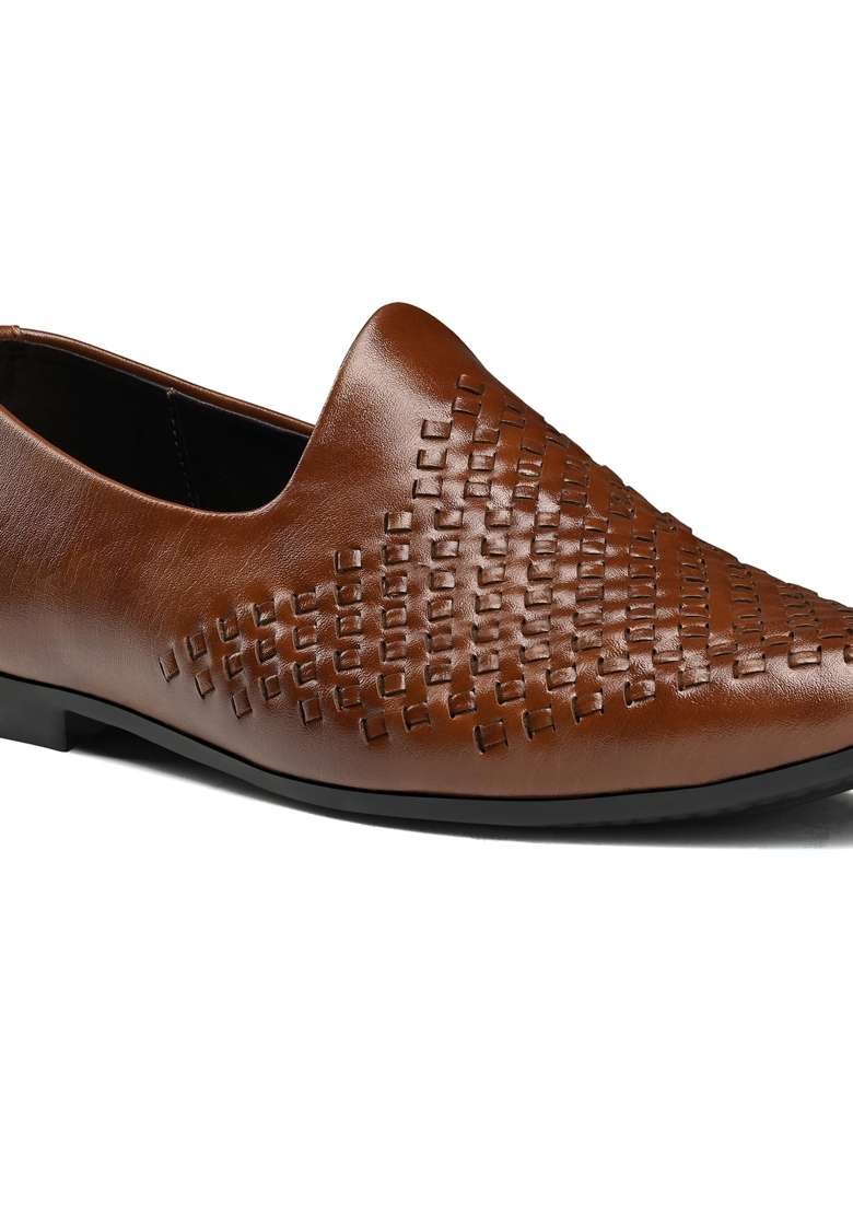 Louis Stitch Mens Ethnic Weaved Textured Slip on Mojaris Stylish Nagra Juti for Men - Indya