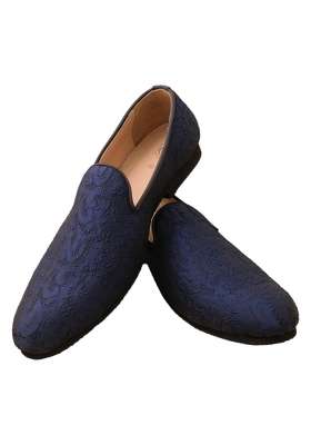 Manyavar Blue Loafers Self Texture Juti Mens Ethnic Jutti