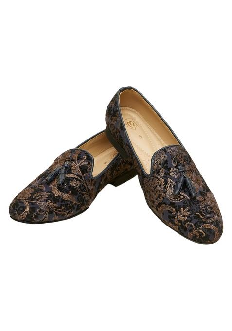 Manyavar Blue Jacquard Loafers Juti Mens Ethnic Jutti