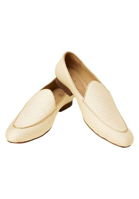 Manyavar Cream Jacquard Loafers Juti Mens Ethnic Jutti