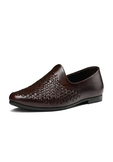 Louis Stitch Mens Ethnic Weaved Textured Slip on Mojaris Stylish Nagra Juti for Men