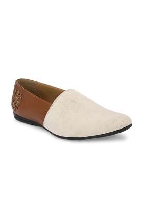 San Frissco Beige Mens Loafers Monk Shoes with Buckle Detail Casual Slip on Ethnic Mojaris Soft Cushioned